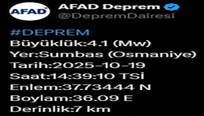 Osmaniyede 4.1 büyüklüğünde deprem