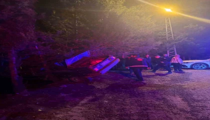 Osmaniyede otomobil uçuruma düşmekten ağaç sayesinde kurtuldu: 3 yaralı