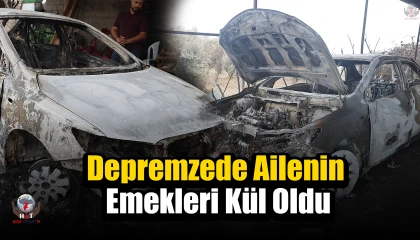 Otluk alanda çıkıp samanlığa sıçrayan yangında, tarım aletleri ve otomobilleri yanan depremzede ailenin emekleri kül oldu