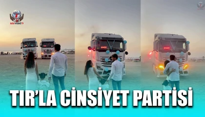 Tır şoförü ve eşi, evlatlarının cinsiyetini tırlarla düzenlenen partide öğrendi