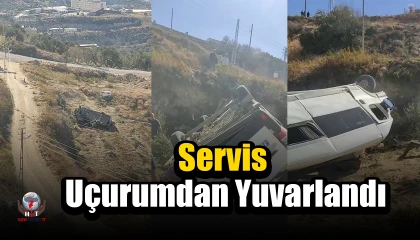 Uçurumdan yuvarlanan servisin sürücüsü yaralandı
