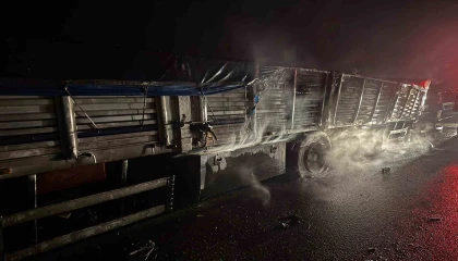 Osmaniyede mısır yüklü tır alev alev yandı