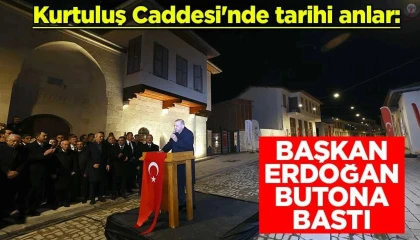 Cumhurbaşkanı Erdoğanın butona basmasıyla tarihin aydınlatılan ilk caddesi olan Kurtuluş Caddesinde yeniden ışıklar yandı