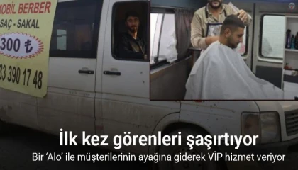 İlk kez görenleri şaşırtan mobil berber, bir ‘Alo ile müşterilerinin ayağına giderek VİP hizmet veriyor
