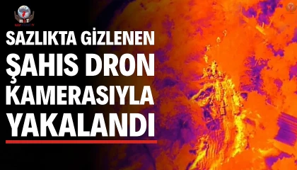 Sazlıkta gizlenen şahıs dron kamerasıyla yakalandı