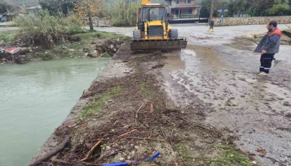 Kemerde köprüleri tıkayan tomruklar temizlendi