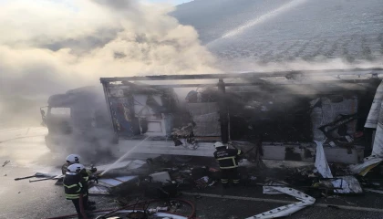 Suriyeye geçiş için bekleyen tır alevlere teslim oldu