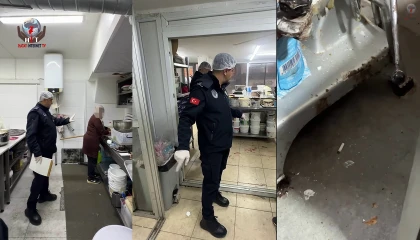Zabıta denetimi esnasında mutfak tezgahında yıkanan paspas mide bulandırdı