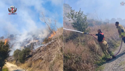 Defnede çıkan bahçe yangınından alevler yükseldi