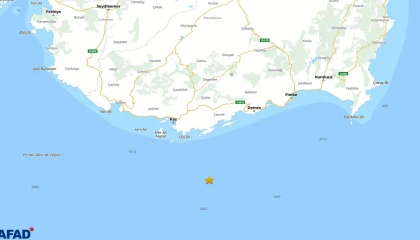 Kaş açıklarında 3.8 büyüklüğünde deprem meydana geldi