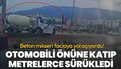 Beton mikserin metrelerce sürüklediği otomobil sürücüsü yaralandı