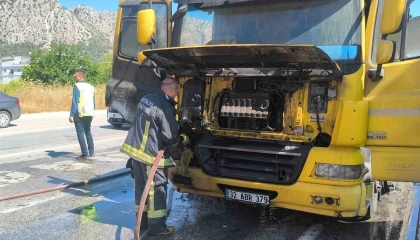 Kırmızı ışıkta bekleyen tır alevlere teslim oldu