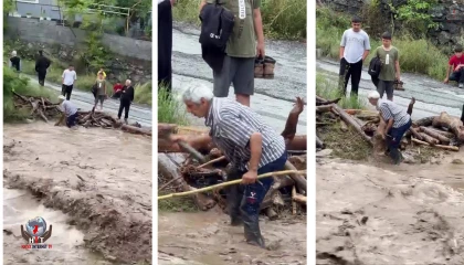 Odun uğruna canını hiçe sayarak dereye giren vatandaşın o anları kamerada