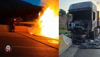 Seyir halindeki tır alevlere teslim oldu