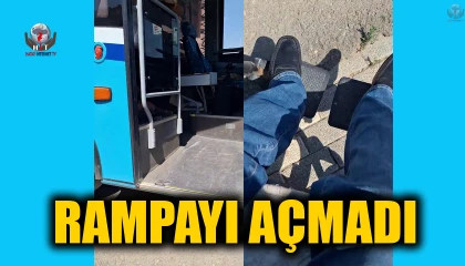 Engelli rampasını açmayarak tekerlekli sandalyeli vatandaşa tepki gösteren otobüs şoförünün hayrete düşüren sözleri kamerada