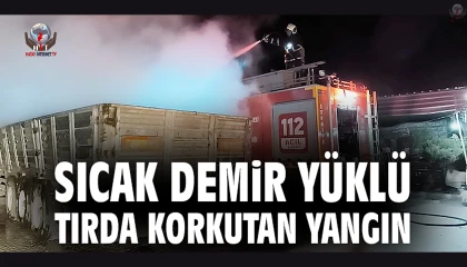 Sıcak demir yüklü tırda korkutan yangın