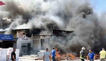 Gazipaşada inşaat malzemeleri deposunda yangın