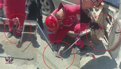 Aracına binerken fark ettiği yılanı itfaiye ekipleri yakaladı