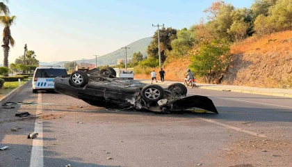 Takla atan otomobil palmiye ağacına çarptı: 1 yaralı