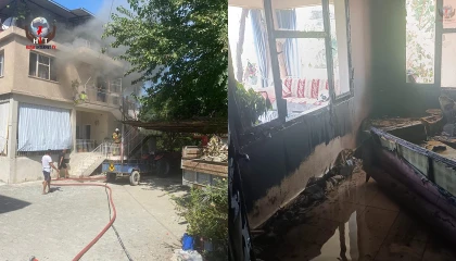 Erzinde 2 katlı evde çıkan yangın büyümeden söndürüldü