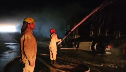 Gülek Tünelinde seyir halindeki tır alev alev yandı
