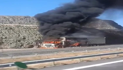 Mersinin otoyolda iki tır yandı