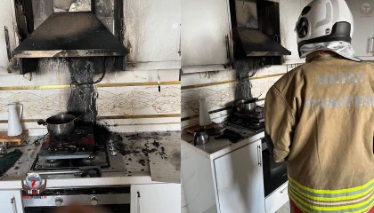 Reyhanlıda evin mutfağında yangın çıktı