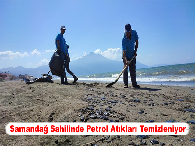 Samandağ Sahilinde Petrol Atıkları Temizleniyor