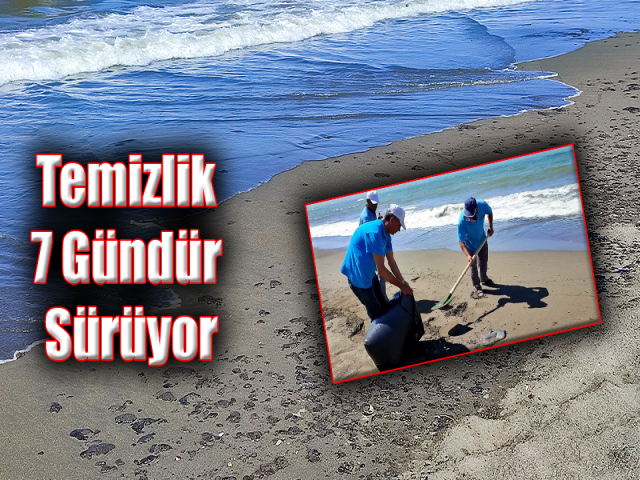 Samandağ'da petrol atıklarının temizliği 7 gündür sürüyor